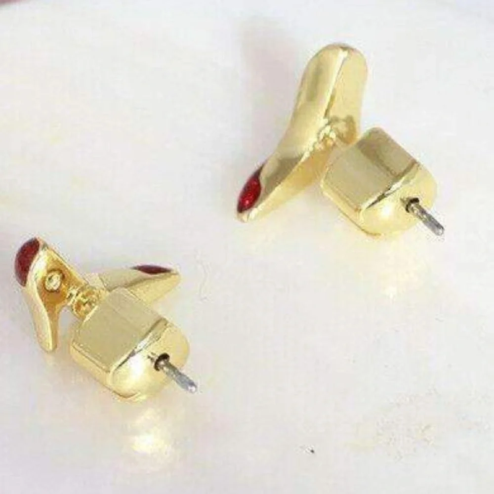 Kate Spade Authentic Red Glitter 12K Gold Plated High Heel Shoe Stud Earrings